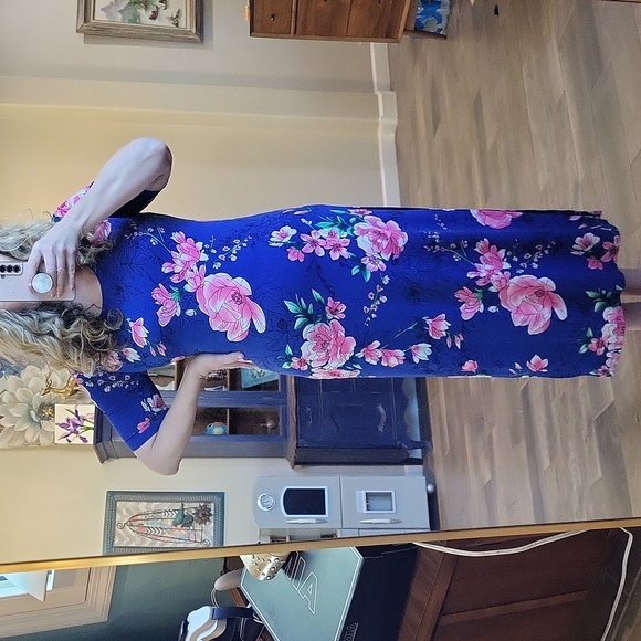 G.i.l.i. Blue Floral Side Slits Effortless Summer Fun Cruise Vacation Dress S/P - Picture 4 of 17